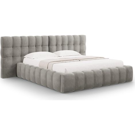 Lit coffre avec tête de lit double 180x200cm velours gris clair (1/5)