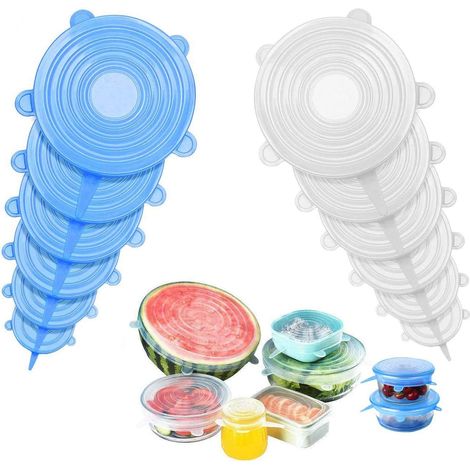 Couvercle Silicone Alimentaire 12 Pièces, Couvercle Silicone Extensible Réutilisable sans BPA, eco Couvercle Casserole Silicone Universel de 6 Tailles Différentes (1/5)