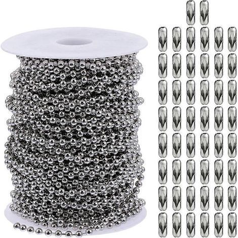 1 Ensemble de chaîne à billes pour ventilateur de plafond, en acier inoxydable, avec boucles, pour la création de colliers. Argent db (1/3)