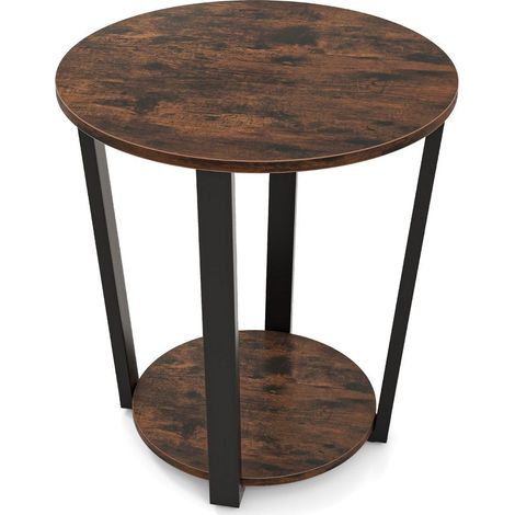 Mesa auxiliar redonda con estante abierto amp mesa decorativa de 2 niveles con estructura de metal mesa para sofa color marron rustico