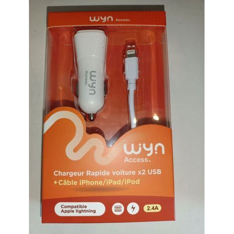 Chargeur voiture - WYN - Accessoire automobile - Câble Lightning - Compatible iPhone/iPad - Recharge rapide