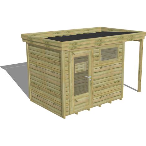 ABRI DE JARDIN bois Pin autoclave 27mm - 3,64x2,14m / 7,8m2 - Bac acier - Plancher bois (1/5)