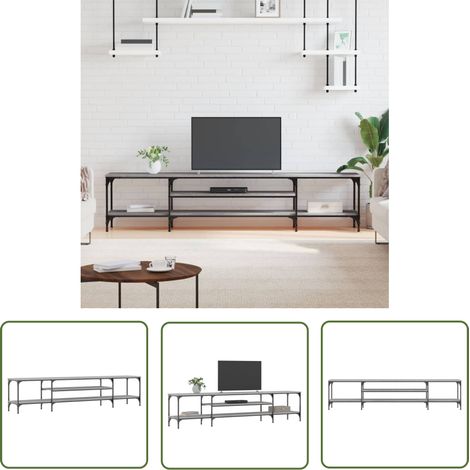 The Living Store TV-Schrank Grau Sonoma 201x35x45 cm Holzwerkstoff & Eisen - TV Schrank - Industrieller Stil - Grau Sonoma - Regalboden - Holzwerkstoff (1/5)
