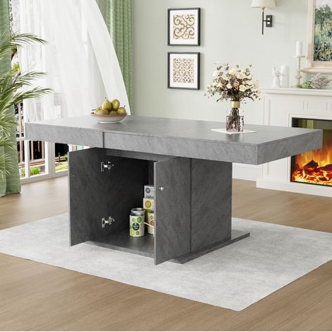 Ausziehbarer Esstisch 140/180 x 80 x 76 cm mit Stauraum, Betonoptik Grau HAVRYA (1/5)