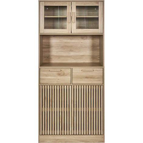 The Home Deco Factory – Buffet de cuisine en bois 4 portes 2 tiroirs – Dimensions 80x40x172 cm – Verre trempé – Rangement élégant pour vaisselle