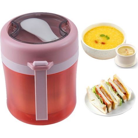 Mikrowellengeeigneter Suppenbecher, 380 ml, Mini-Thermoskanne mit Griff, tragbarer Frühstücksbecher, Lunchbox, rot (1/4)