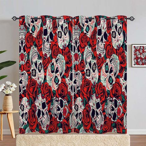 Rideau Occultant Sucre Crâne Rouge Rose Rideau Thermique Isolant Tenture Opaque à Oeillets Draperies Intérieurs pour Maison Chambre Salon 2 Panneaux L 140 x H 280 cm - 140L X 280H cm (2 Panneaux) (1/5)