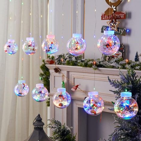 Boule de Noël Suspendue Lumière,10 LED Guirlandes LED Boules LED étanche Arbre de Noël Guirlandes Lumineuses pour Extérieur Intérieur 3×3M Boule Lumineuse Chane pour Jardin GROOFOO (Coloré,le père Noë
