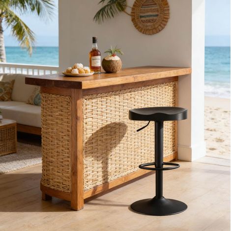 Barhocker drehbar höhenverstellbar Holz Metall Schwarz OKMYHOME (1/5)
