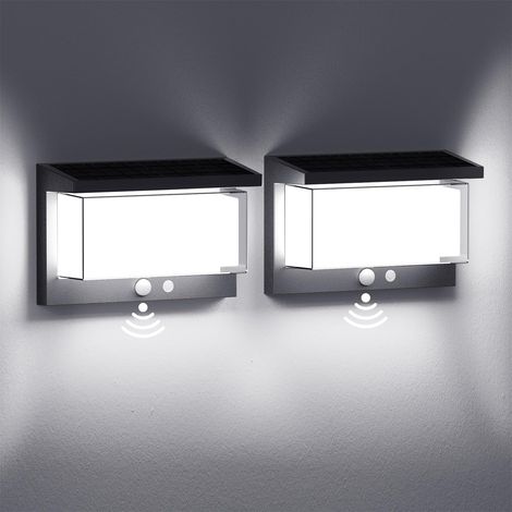 2 Pièces Applique Murale Solaire Lampe Solaire Extérieure Détecteur Mouvement IP65 6500K Blanc Froid Allumage Extinction Auto (1/5)