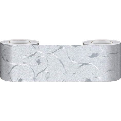 CSPARKV 1 Volume Self Adhesive Wall Border PVC Waterproof Wallpaper Kitchen Bathroom Baseboard Wall Decor Die Cut Bulletin Board Border Silver Vine 5cm X 500cm
