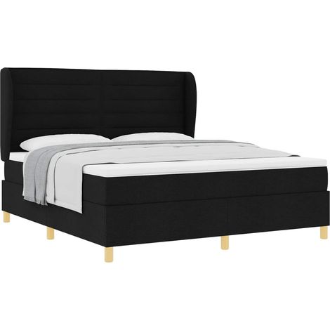 Lit double,Lit adulte,Lit à ressorts avec matelas Noir 200 x 180 cm tissu (1/5)