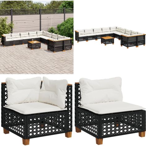 Salon de jardin 11 pcs avec coussins noir résine tressée - Salon De Jardin - Meuble Extérieur - Résine Tressée - Canapé D'extérieur - Set Salon De Jardin - Home & Living (1/5)