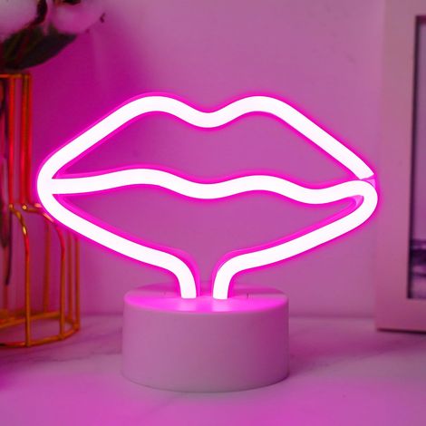 Signalétiques en néon en forme de lèvre, veilleuse en néon en forme de lèvre, avec support, USB ou piles, lampe néon pour la chambre d'enfant, décoration pour la maison, cadeaux pour la chambre