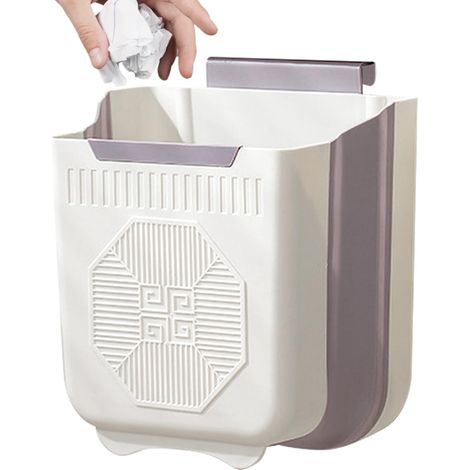 Poubelle suspendue 7L,poubelle pliable pour cuisine,camping et salle de bain,montage mural avec crochet,légère et peu encombrante,conteneur à déchets sous l'évier (pâle) (1/5)