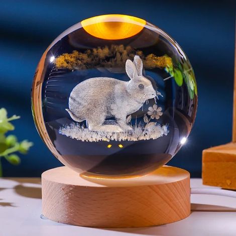Boule de cristal colorée avec support lumineux LED, décoration en verre gravée au laser