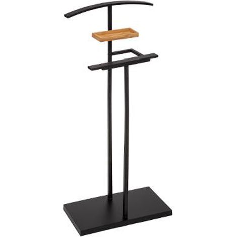 Pegane – Valet de chambre double en métal et bambou – Dimensions L.40.3 x P.22 x H.114,5 cm – Barre cintrée pour chemises et vestes