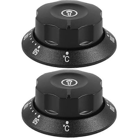 Lot de 2 boutons de commande universels pour thermostat, 50-300 °C, pour fours, cuisinières et plaques de cuisson, noir, 5,8 x 5,8 cm, en plastique. (1/5)