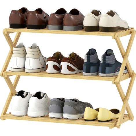 Étagère à chaussures étroite en bambou, étagère à chaussures verticale pliable à 3 niveaux, installation facile, couleur naturelle (1/5)