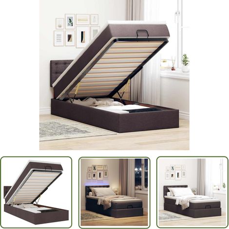 vidaXL Ottoman-Bett mit Matratze & LEDs Dunkelbraun 100x200 cm Stoff (1/5)