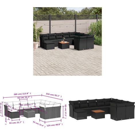 11-tlg. Garten-Sofagarnitur mit Kissen Schwarz Poly Rattan - Gartenmöbel - Outdoor Möbel - Rattan Gartenmöbel - PE-Rattan - Esstisch Set - Home & Living (1/3)