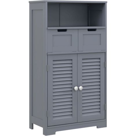 Grey Three-Part Bathroom Storage Unit with Shelf, Drawers and Cabinet for Organized Home Decor