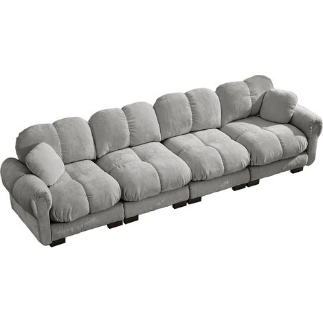 Sofá Modular en Chenilla, Asiento Acolchado, Respaldo Curvado, Cojín Móvil, Gris Claro (1/5)