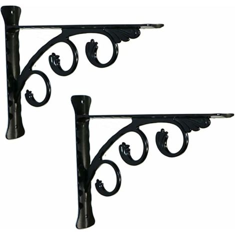 Étagère murale en fer forgé, lot de 2, support flottant robuste pour salon, rangement mural décoratif en métal noir, fixation incluse (1/5)