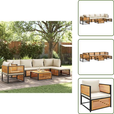 Salon de jardin avec coussins 7 pcs bois massif d'acacia - Ensemble Salon De Jardin - Meuble De Jardin - Jardin Exterieur - Mobilier Acacia - Chaise Longue (1/5)