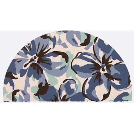 PROLOISIRS Paillasson 1/2 Rond Fibre Naturelle - Fleurs Bleues