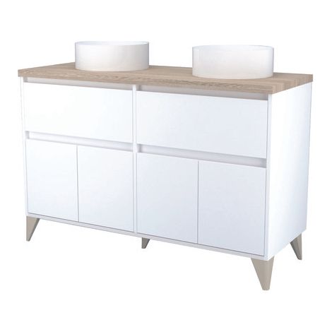 ONDEE ZEN - Meuble de salle de bain à poser ONA - L120cm - Blanc et bois - Mélaminé (1/5)