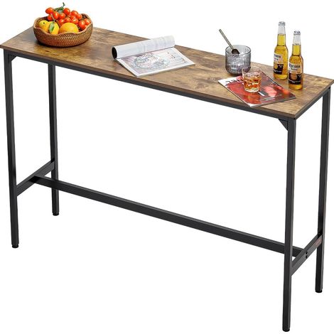 Table de Bar, 1397 x 381 x 991 mm, Table de pub Haute avec Cadre en métal Robuste, Bureau Haut de Bar à Cocktails étroit et Long, Facile à Assembler, pour Cuisine, Salon, fêtes, Brun Rustique (1/5)
