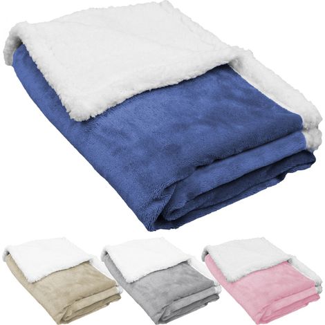 Lot de 5 couvertures, plaids polaires pour enfant 75 x 100 cm en flanelle et sherpa ultra doux - Bleu - Monsieur Bébé (1/4)