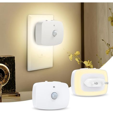 Luz nocturna enchufable, luz nocturna LED con sensor de movimiento, brillo ajustable, para dormitorio, pasillo, escaleras, cocina, juego de 2 (1/5)