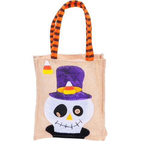 Halloween Tote Bag Gunny Cloth with Handle 4 Patterns Thanksgiving Bags for Trick Treat StorageSkull (1/5)