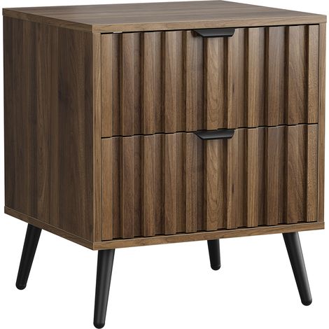 Moderner Nachttisch mit eingelassenem Design, 2 Schubladen, MDF in Walnussoptik, 45 x 40 x 53 cm (1/5)