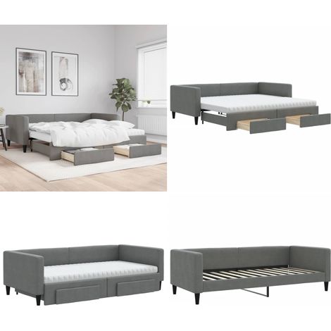 Tagesbett Ausziehbar mit Schubladen Dunkelgrau 100x200 cm Stoff - Schlafsofa - Doppelbett (1/5)