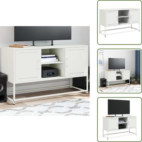 Meuble TV blanc 100,5x39x60,5 cm acier - Meuble TV - Meubles TV - Support TV - Banc TV