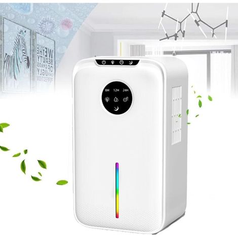 Déshumidificateur intelligent, sécheur d'air 2500 ml, lumière ambiante à sept couleurs, absorbeur d'humidité pour sous-sol, maison/chambre/salle de bain, blanc