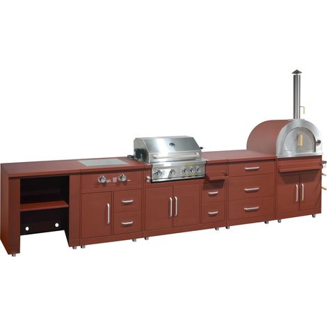 Cuisine d'extérieur, 5 éléments et 3 modules de cuisson brique