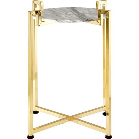 Interiors By Premier Versatile White Marble Side Table With Warm Gold Base, Durable Side Table By Couch, Elegant Lounge Table (1/3)