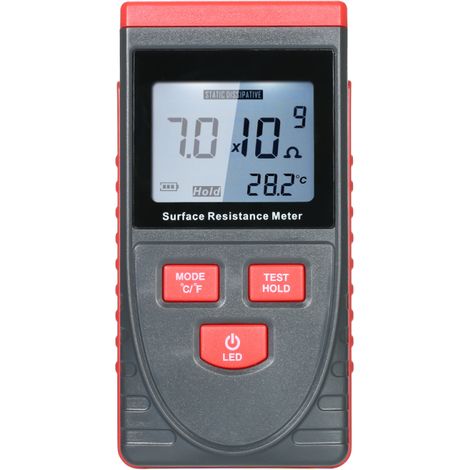 Testeur de résistance d'isolation antistatique portable avec écran LCD, mesure de température et fonction de maintien des données. (1/5)