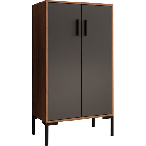 Buffet bas de salon 2 portes 60x110,5x35cm – Finition mélamine mate – Pieds métal noir – Armoire de rangement moderne – Lettiemobili (1/5)