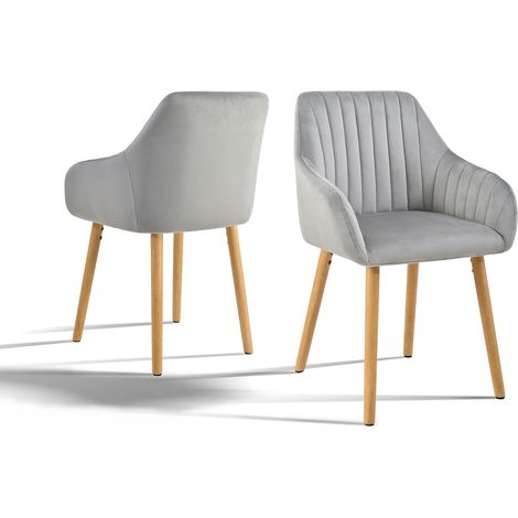 Goeurvant Sillas de comedor minimalistas con soporte lumbar cómodo, reposabrazos ergonómicos y patas de madera resistentes - Juego de 2 – Gris claro (1/5)