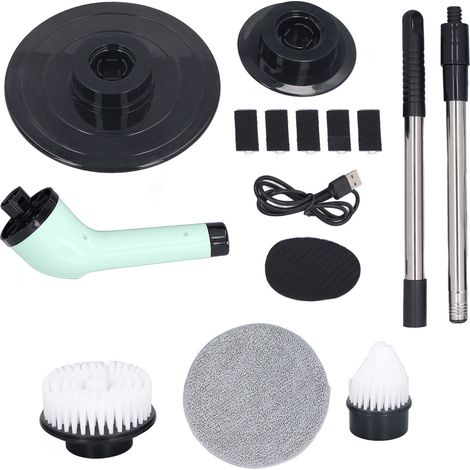 Balai électrique portable avec manche télescopique réglable, brosse rotative puissante et efficace pour salle de bain et cuisine, 3 têtes vert. (1/5)
