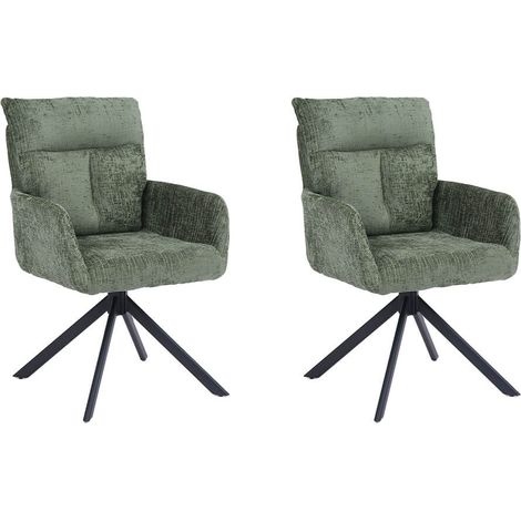 Home Deluxe Silla de comedor ALUNA de chenilla con reposabrazos - lote de 2 verde (1/5)