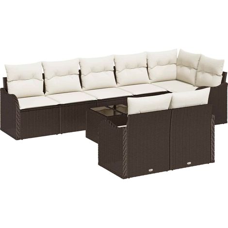 Maison Exclusive - Set Divano da Giardino 9 pcs Marrone e bianco Poly Rattan