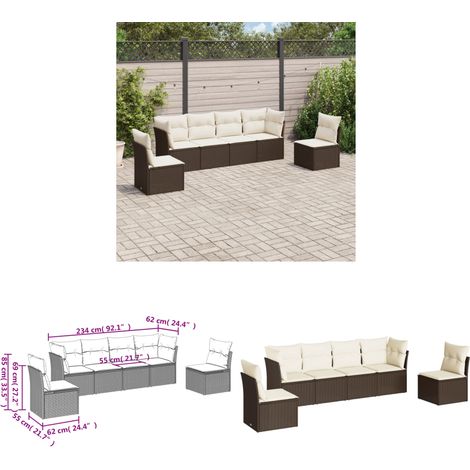 6-tlg. Garten-Sofagarnitur mit Kissen Braun Poly Rattan - Gartensortiment - Outdoor Möbel - Lounge Set - Rattan Sofa - Gartenlounge - Home & Living (1/3)