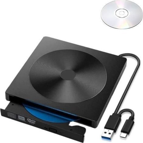 Lecteur Graveur DVD CD Externe USB 3.0 type-C Ultra Slim Portable- Graveur Lecteur Externe avec 8.5G CD/DVD (1/4)