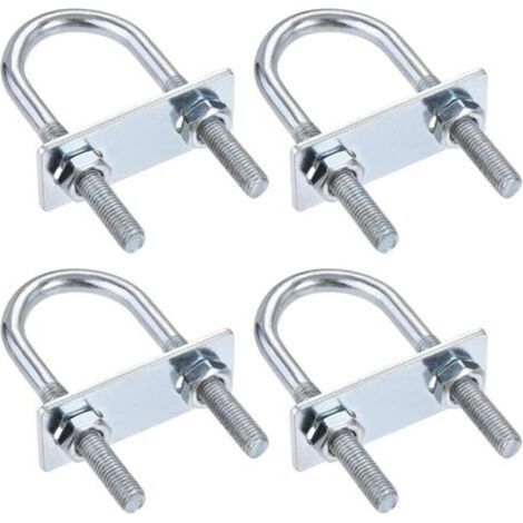 Lot de 4 boulons en U ronds, 31 mm de largeur intérieure, 90 mm de longueur, acier M8, avec écrou et plaque